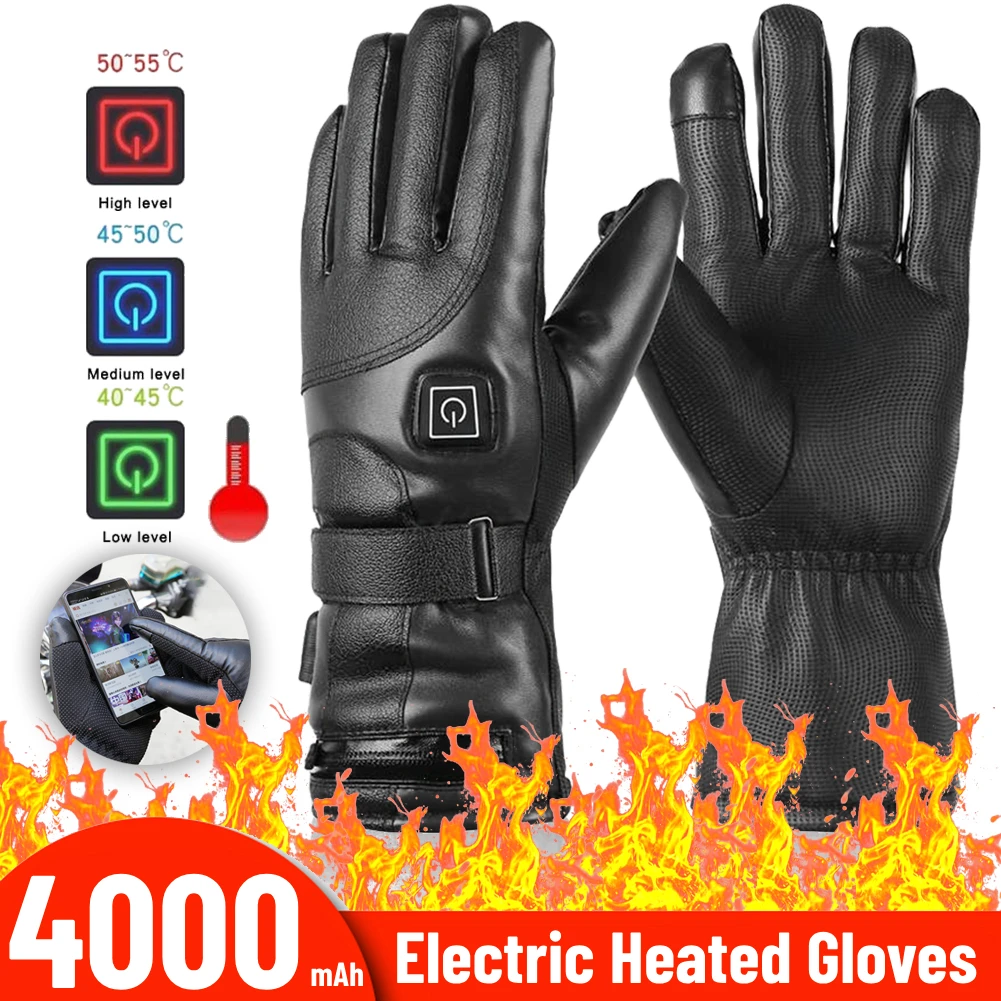 Motorcycle Heating Gloves 4000mAh Thermal Gloves 3 Gear Adjustable Winter Ski - £64.45 GBP+