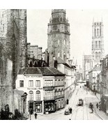 Ghent Belgium Downtown WW1 Print 1917 Belgian War Bell Cathedral SmDwC5 - €25,73 EUR