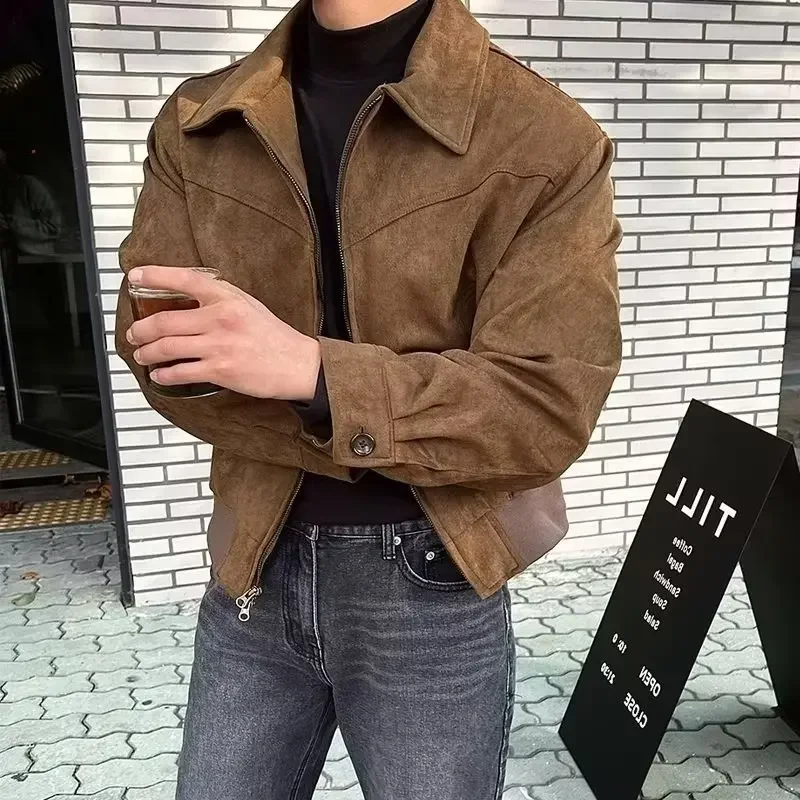 Men Trendy Vintage Versatile Crop Lapel Jacket Zipper Up Casual Style Ja... - $1,409.85 MXN