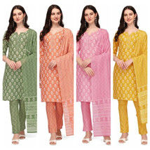 Damen Baumwolle Salwar Suit &amp; Dupatta Tägliches Tragen M-XL ( Pink, Gelb, Orange - £26.44 GBP