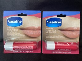 New Vaseline Lip Therapy Rosy Lips Lip Balm Petroleum Jelly .16oz Set Of 2 - £7.41 GBP