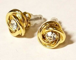 14K GOLD Plated &amp; Crystal Swirled Stud Earrings - £31.85 GBP