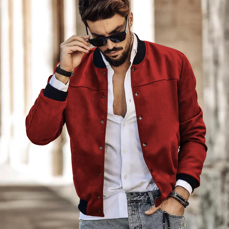 Spring and Autumn suede standing collar men&#39;s Bon cardigan jacket cross-border c - £46.34 GBP