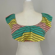 Trina Turk Metallic Stripe Ruffle Bikini Top Size 8 - $24.99