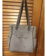 Brown &amp; White Quilted Checked Hand Bag Tote Purse Bag Multi Pockets - £12.58 GBP