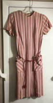 Vintage 50s/60s shift type red striped dress deep pockets school coed mod - $28.71
