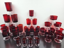 28 Pc Cristal D&#39;Arques Cavalier Ruby Goblet Champagne Wine Cordial Red Glass Lot - £141.11 GBP