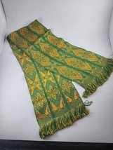 Lithuanian Woven Green and Gold Table Runner Traditional Pattern Gorgeous - £43.02 GBP