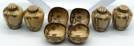 4 Vintage Meiji Satsuma Saltshakers &amp; 4 Miniature Bowls - Pepper Pots Bamboo Des - £55.94 GBP
