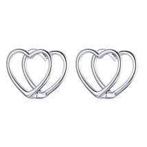 bamoer 925 Silver Simple Double Heart Stud Earrings Star Earrings Infinite Love  - $21.84