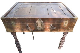 Wood Chest with Brass Accents Handmade Table Antique - $296.99