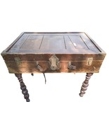 Wood Chest with Brass Accents Handmade Table Antique - £223.18 GBP