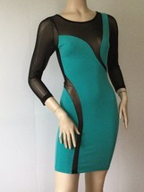 Fredrick&#39;s Of Hollywood Turquoise w/Black Transparent Sheer Inset Dress (Size M) - £15.94 GBP