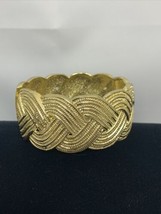 Antiqued Gold Tone Braided Metal Design Hinged Bangle Bracelet (1866) - $7.50
