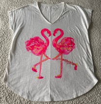 Lilly Pulitzer Nice Stems White Flamingo Short Sleeve T-Shirt 100% Pima ... - $27.98