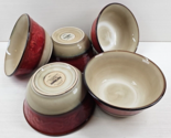 (5) Pier 1 Red Scroll Soup Cereal Bowls Set Embossed Serve Stoneware Dis... - $66.20