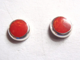 Coral 925 Sterling Silver Round Stud Earrings 6.5 mm - $10.79