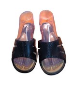 Croft &amp; Barrow Women&#39;s Hepburn Slides Sandals Black Faux Leather Slip On... - £9.47 GBP