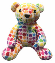 Beeposh Melissa &amp; Doug 18&quot; groovy plush bear hearts peace signs hope bear - £35.15 GBP