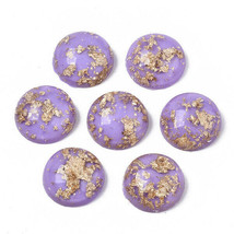10 Resin Cabochons 12mm Circle Flat Purple Earring Making Domed Black Gold Foil - £2.70 GBP