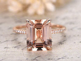 1.25ct Emerald Cut Peach Morganite Solitaire Engagement Ring 14k Rose Gold Over - £75.71 GBP