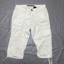 DKNY Parachute Capri Juniors 9 White Tan Stitched Cotton Crop Pants - £10.47 GBP