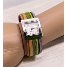 Geneva Elite Womens Watch Rainbow Cuff Bracelet Colorful Striped Fabric ... - $24.49