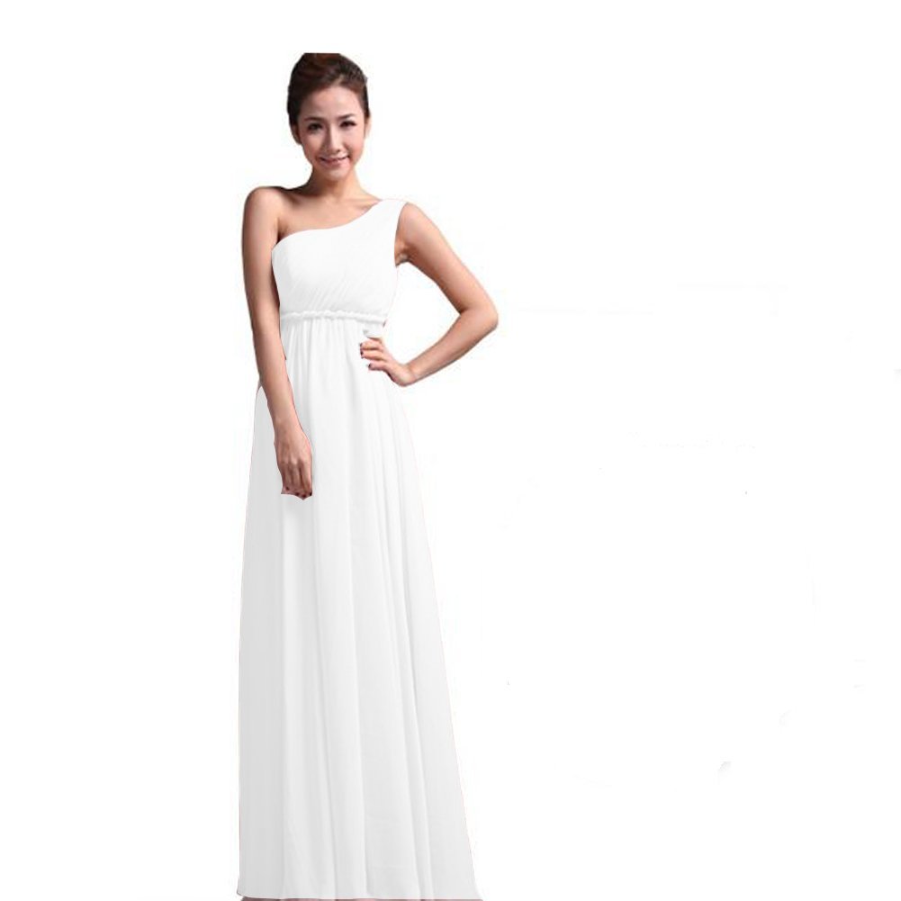 Kivary Women's One Shoulder Long Empire Bridesmaid Prom Dresses White US 16W