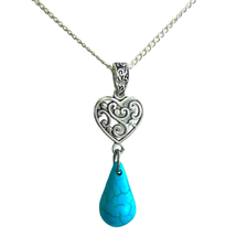 AUO Sterling 925 Silver Heart  &amp; Turquoise Necklace - £50.49 GBP