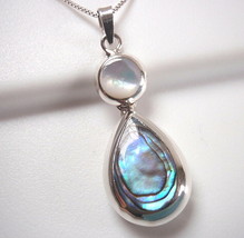 Reversible Abalone and Mother of Pearl 925 Sterling Silver Square Pendant - £26.61 GBP