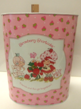 Strawberry Shortcake Waste Can VntgCheinco1980sMetal Apricot &amp; Strawberry Images - £19.59 GBP