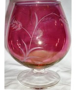 VINTAGE CRANBERRY PINK GLASS ETCHED WHEAT COGNAC BRANDY BALL SNIFFER - £9.21 GBP