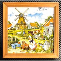 Vintage Holland Dutch Farm Village Ceramic Tile Trivet Wooden Wall Art W... - $9.80
