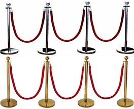 SILVER OR GOLD QUEUE BARRIER CONCRETE POSTS ROPE CROWD CONTROL STANCHION - $74.71+