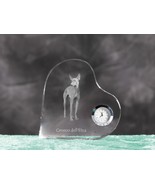Cirneco dell'Etna- crystal clock in the shape of a heart with the image of a dog - $52.99