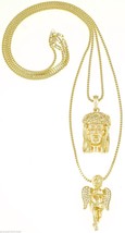 Jesus And Angel Necklace Set New Iced Out Mini Pendants With Box Chains - £18.14 GBP