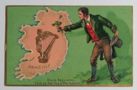 St Patricks Day Ireland Map Golden Harp Embossed Tuck Vtg Postcard 1909 - £7.96 GBP