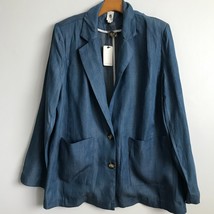 Flawless Chambray Blazer L Blue Slouchy Oversize Collared Single Breaste... - $26.65