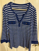 Charter Club Pima Cotton Blue &amp; White Striped, 3/4 Sleeves, Sz 2X - $8.00