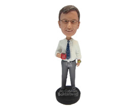 Custom Bobblehead Businessman Dude Wearing Formal Outfit Having A Cup Of Tea - C - £71.36 GBP