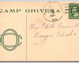 Camp Ohiyesa Detroit Ymca Pesce Lago Agrifoglio Michigan Mi 1911 DB Cart... - $15.31
