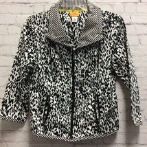 Ruby Rd. Womens Windbreaker Jacket Black White Leopard Print Full Zip Pockets 10 - £12.03 GBP