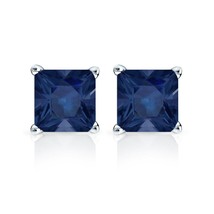 1 CT Princess Cut Sapphire Solitaire Stud Earrings 14K White Gold Plated Silver - £63.13 GBP