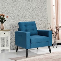 Modern Tufted Accent Chair w/ Rubber Wood Legs-Blue - £157.02 GBP