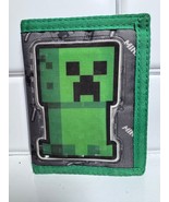 Minecraft Creeper Wallet Tri Fold Green Gray Nylon with Writing - $14.27 CAD