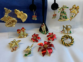 Christmas Brooch &amp; Earring Lot Avon Gerrys Louis Giusti Cerritos Fashion Jewelry - £23.61 GBP