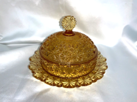 Vintage New Martinsburg Amber Daisy &amp; Button Dome Butter Dish - £43.83 GBP