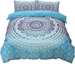 Blue Bohemian Duvet Cover Set, 3 Pcs. Microfiber Boho Hippie Comforter Duvet - £37.51 GBP