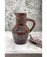 Vintage Hand Thrown Salt Glazed Pottery Jug Pitcher 5 in Floral Cobalt B... - £15.68 GBP
