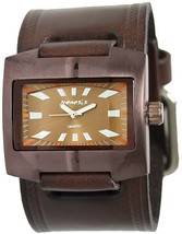 Brown Retro Unisex Watch With Wide Brown Embossed Strip Leather Watch Cuff Band - £133.82 GBP